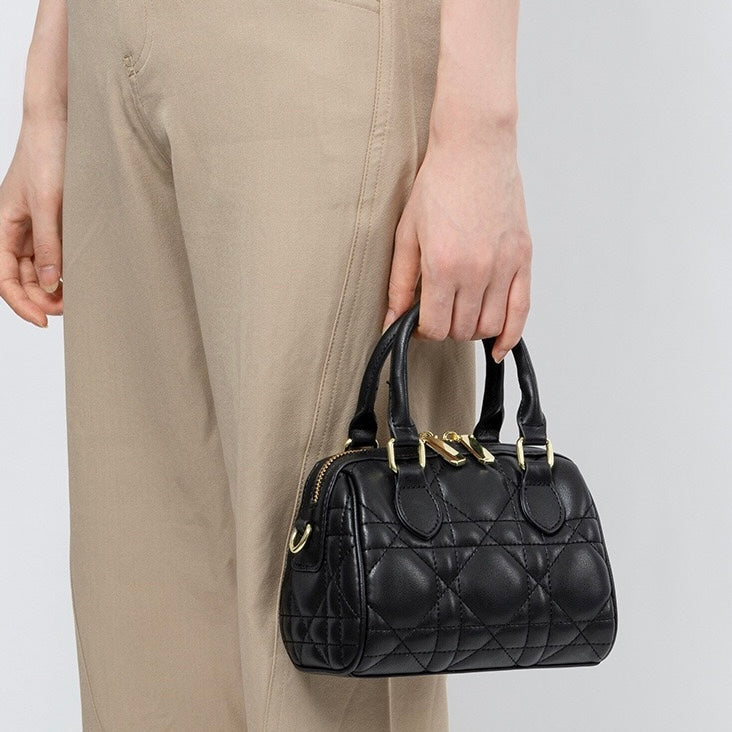 Damen-Boston-Clutch aus echtem Leder, gesteppt