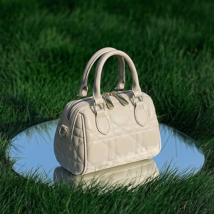 Damen-Boston-Clutch aus echtem Leder, gesteppt