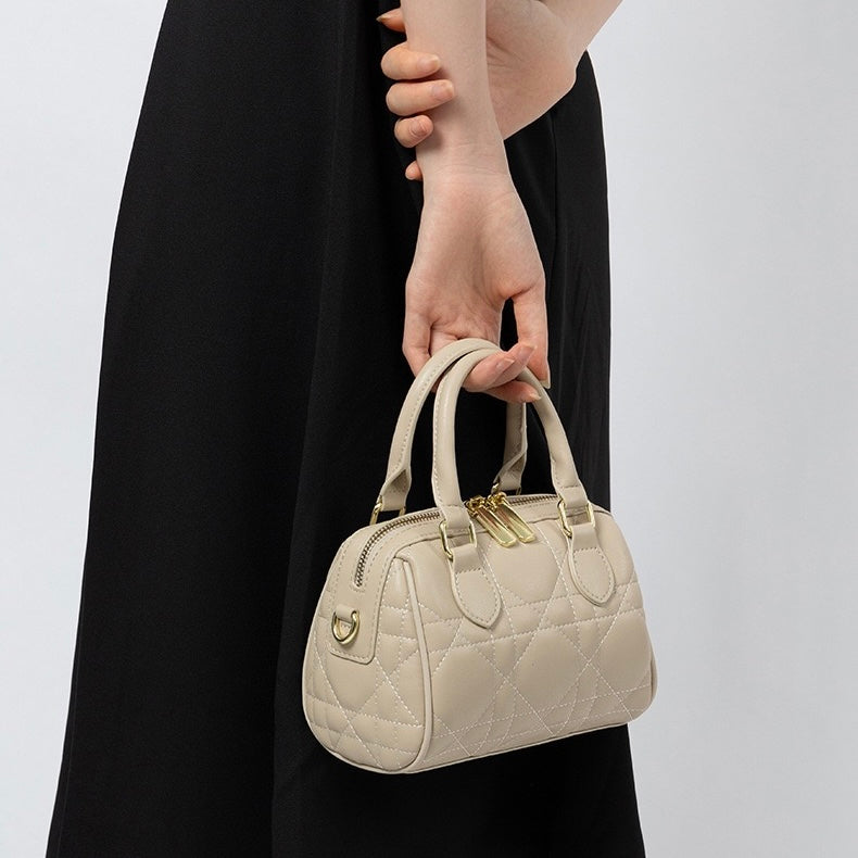 Damen-Boston-Clutch aus echtem Leder, gesteppt