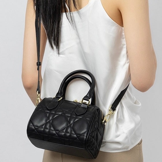 Damen-Boston-Clutch aus echtem Leder, gesteppt