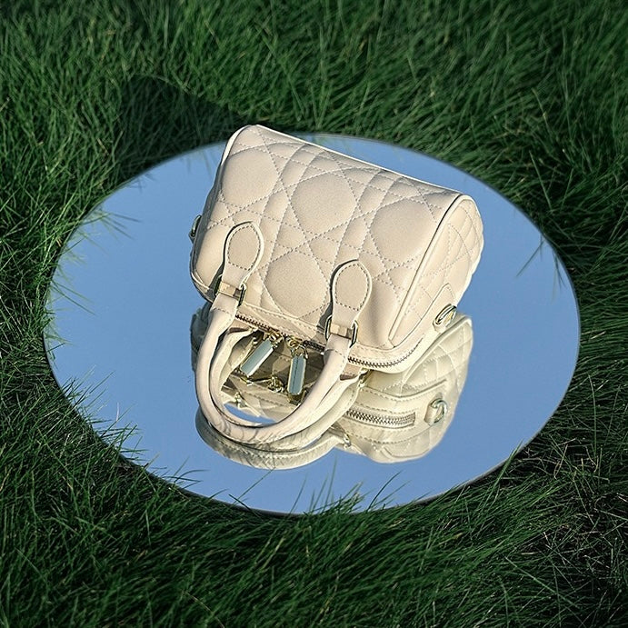 Damen-Boston-Clutch aus echtem Leder, gesteppt