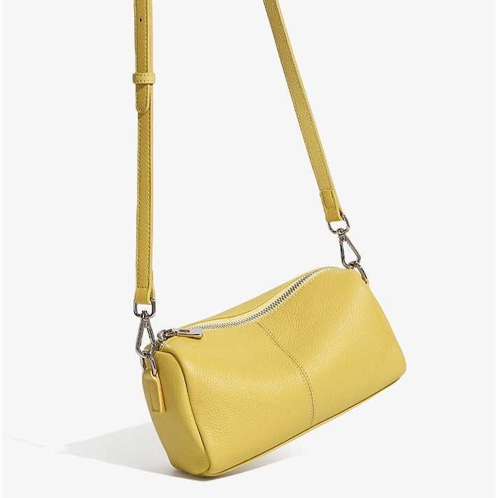Damen-Clutch aus weichem Rindsleder mit Top-Grain-Muster, zylinderförmig