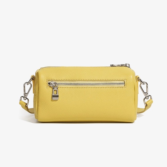 Damen-Clutch aus weichem Rindsleder mit Top-Grain-Muster, zylinderförmig