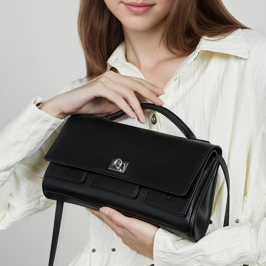 Damen-Schulterhandtasche aus echtem Leder mit Schlossverschluss