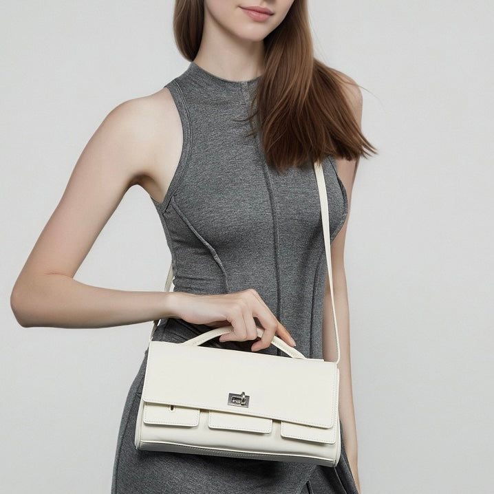 Damen-Schulterhandtasche aus echtem Leder mit Schlossverschluss