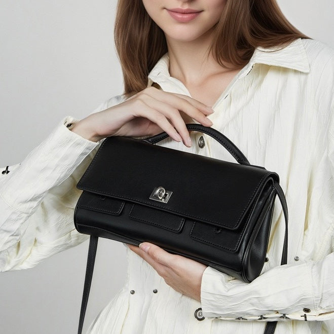 Damen-Schulterhandtasche aus echtem Leder mit Schlossverschluss