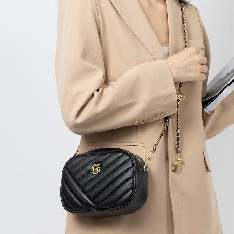 Runde Retro-Tasche aus echtem Leder für Damen