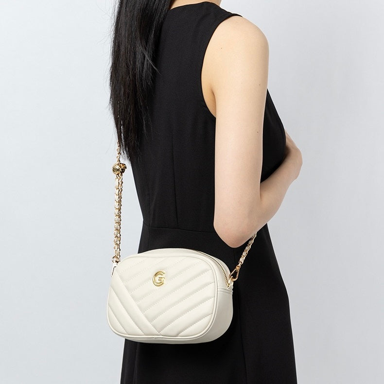 Runde Retro-Tasche aus echtem Leder für Damen