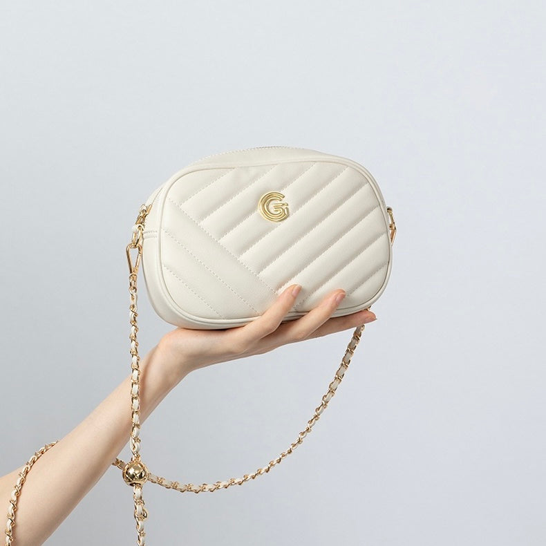 Runde Retro-Tasche aus echtem Leder für Damen