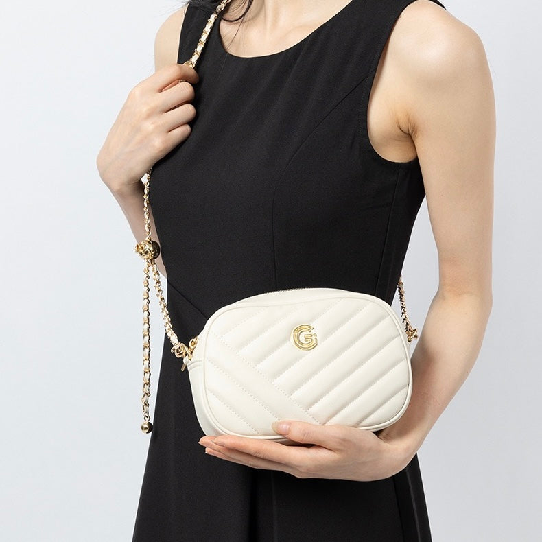 Runde Retro-Tasche aus echtem Leder für Damen