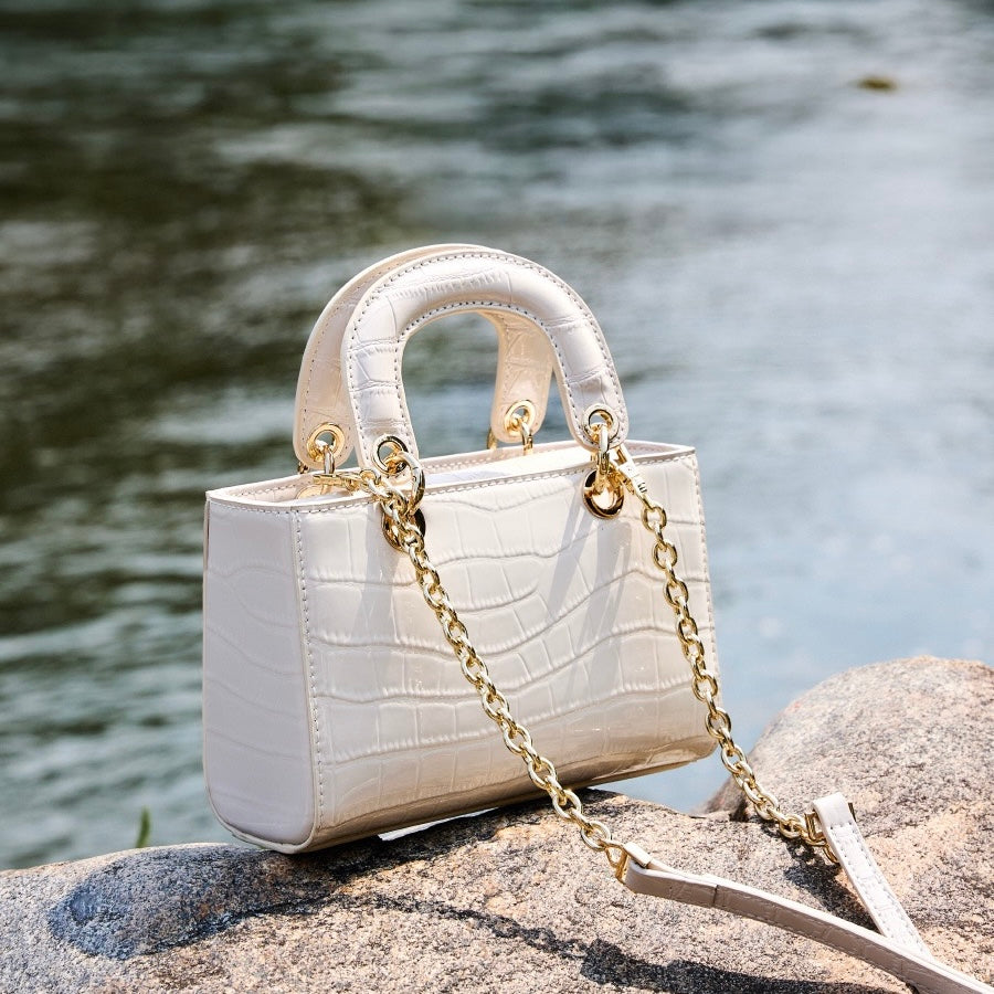 Elegante Damenhandtasche aus echtem Leder mit Henkel – Klassischer Stil mit Krokodilprägung
