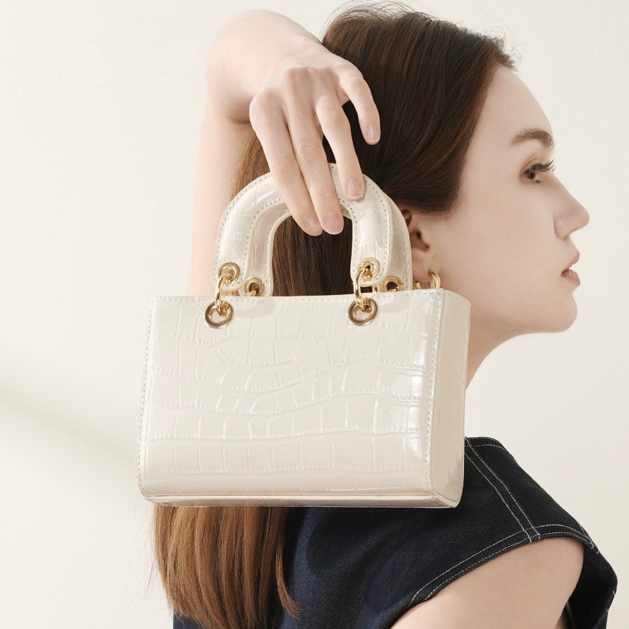 Elegante Damenhandtasche aus echtem Leder mit Henkel – Klassischer Stil mit Krokodilprägung