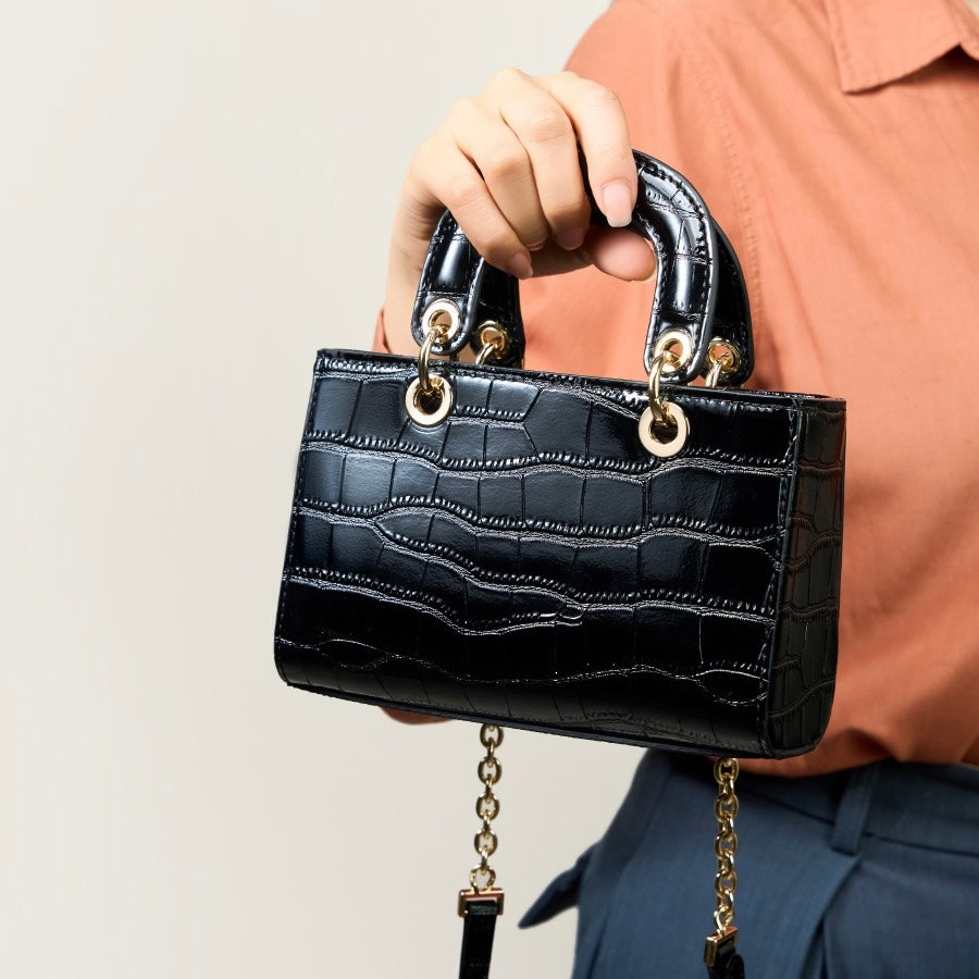 Elegante Damenhandtasche aus echtem Leder mit Henkel – Klassischer Stil mit Krokodilprägung