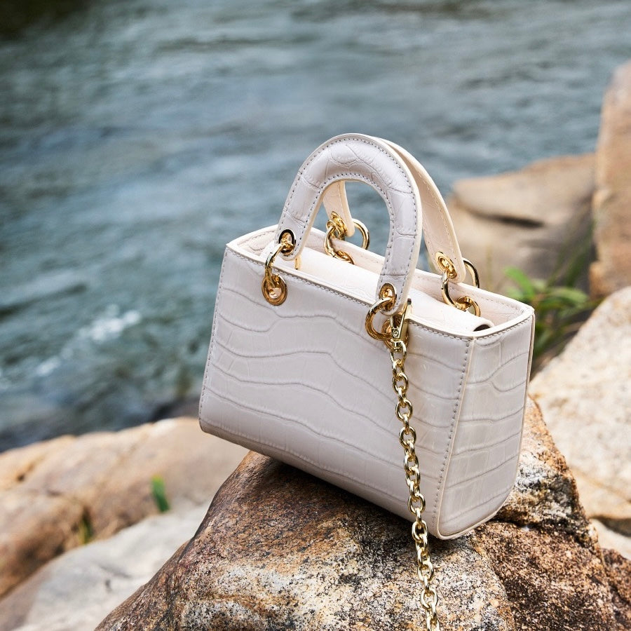Elegante Damenhandtasche aus echtem Leder mit Henkel – Klassischer Stil mit Krokodilprägung
