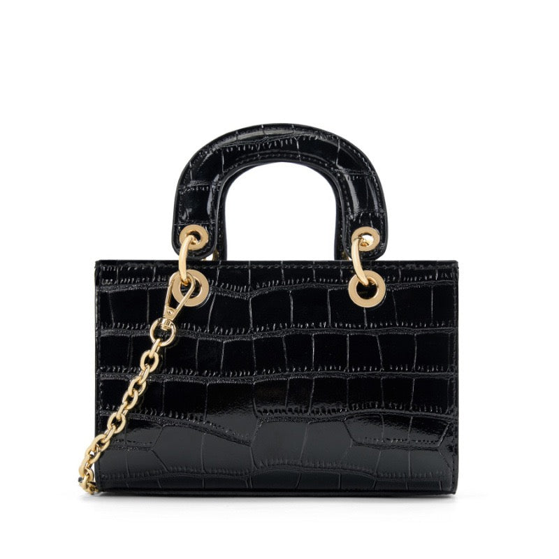 Elegante Damenhandtasche aus echtem Leder mit Henkel – Klassischer Stil mit Krokodilprägung