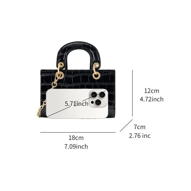 Elegante Damenhandtasche aus echtem Leder mit Henkel – Klassischer Stil mit Krokodilprägung