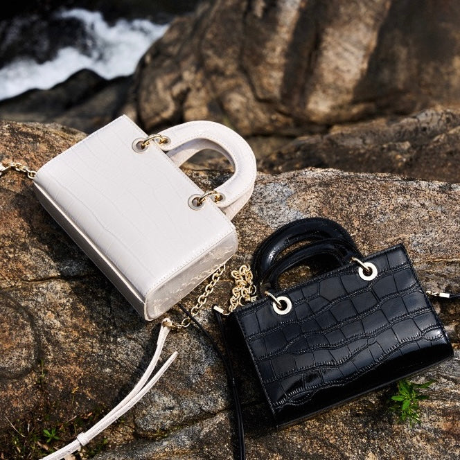 Elegante Damenhandtasche aus echtem Leder mit Henkel – Klassischer Stil mit Krokodilprägung