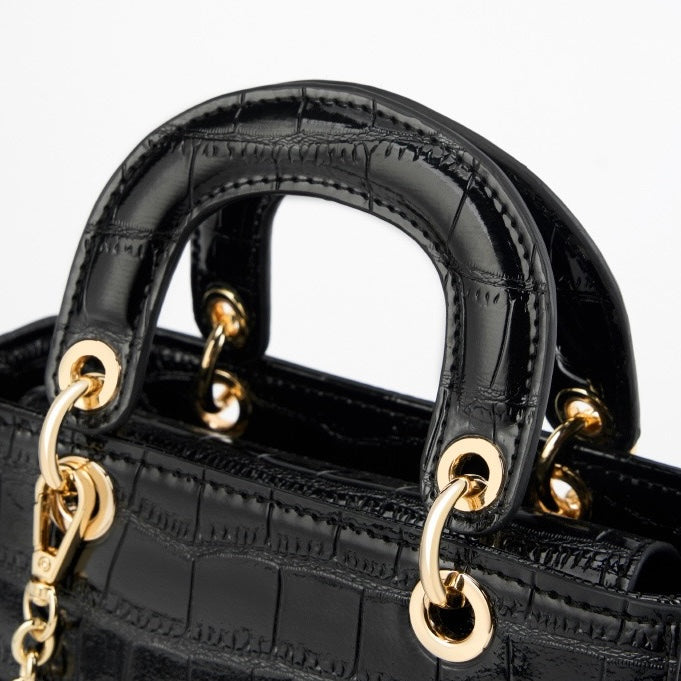 Elegante Damenhandtasche aus echtem Leder mit Henkel – Klassischer Stil mit Krokodilprägung