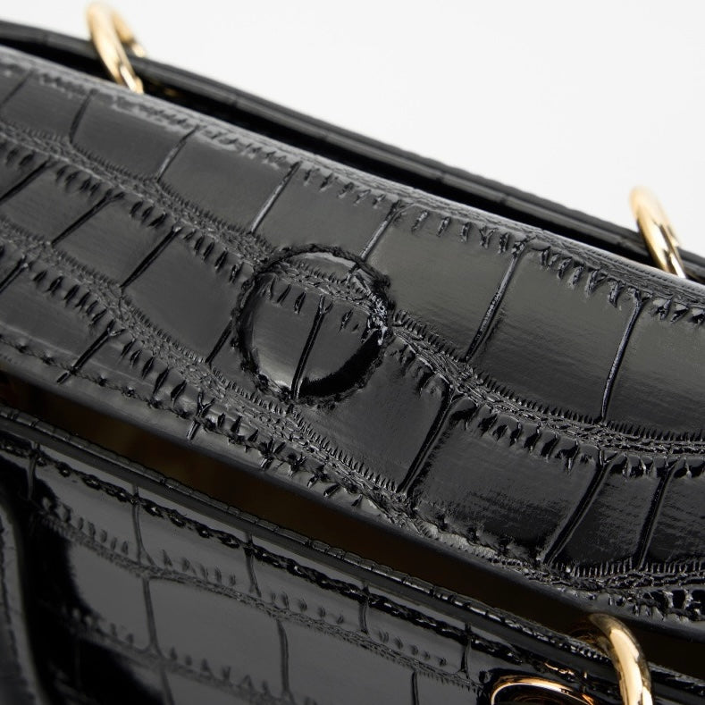 Elegante Damenhandtasche aus echtem Leder mit Henkel – Klassischer Stil mit Krokodilprägung