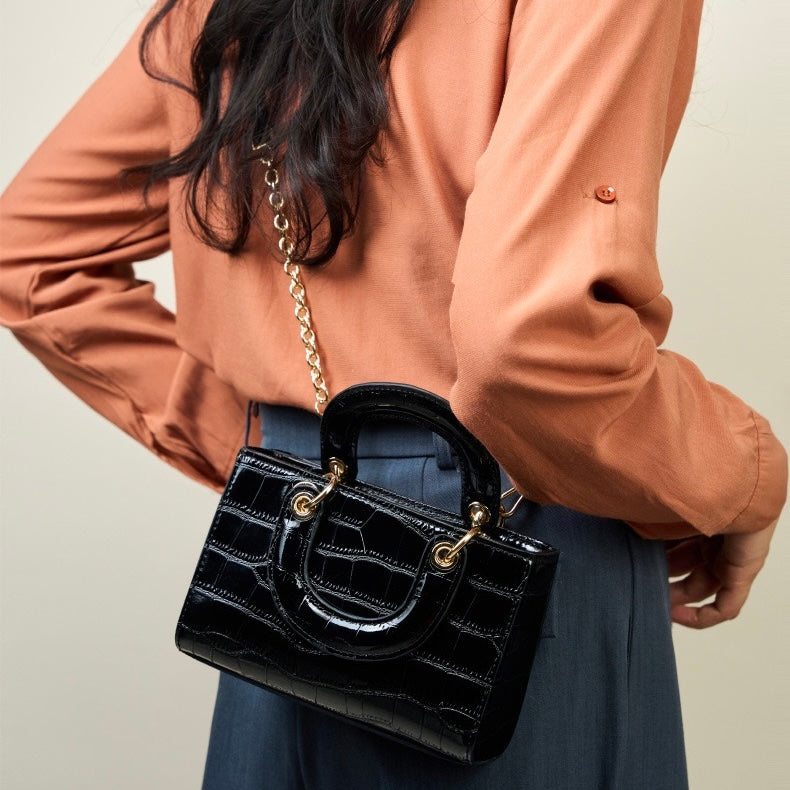 Elegante Damenhandtasche aus echtem Leder mit Henkel – Klassischer Stil mit Krokodilprägung