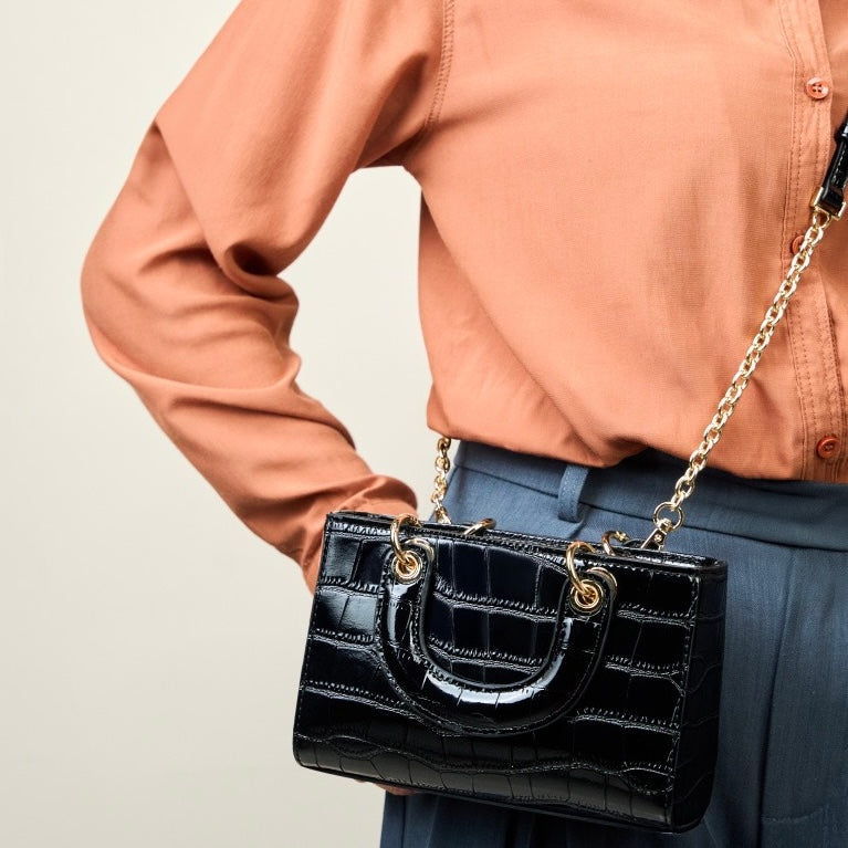 Elegante Damenhandtasche aus echtem Leder mit Henkel – Klassischer Stil mit Krokodilprägung
