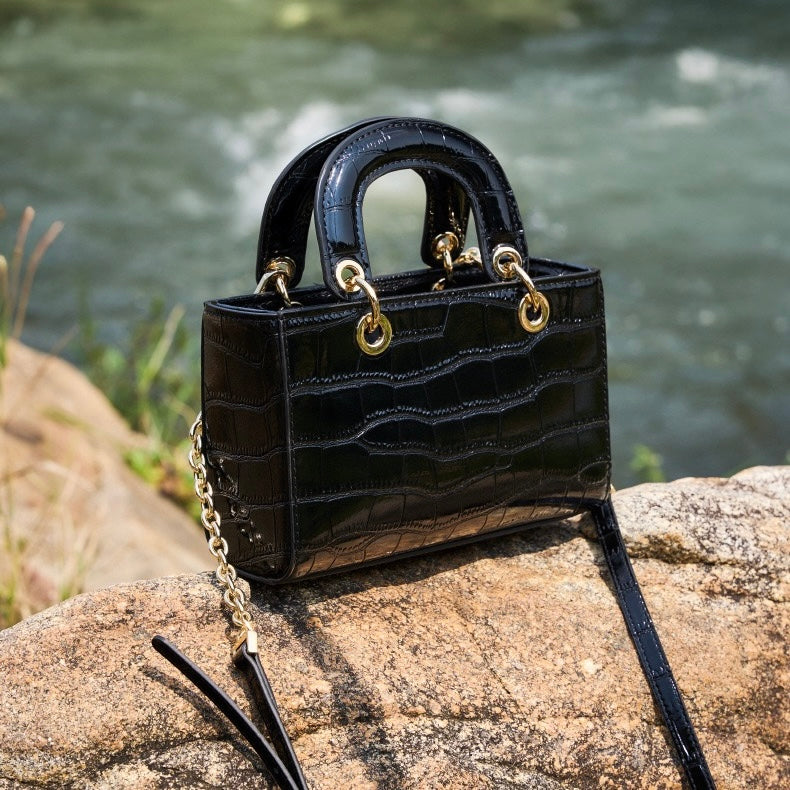 Elegante Damenhandtasche aus echtem Leder mit Henkel – Klassischer Stil mit Krokodilprägung