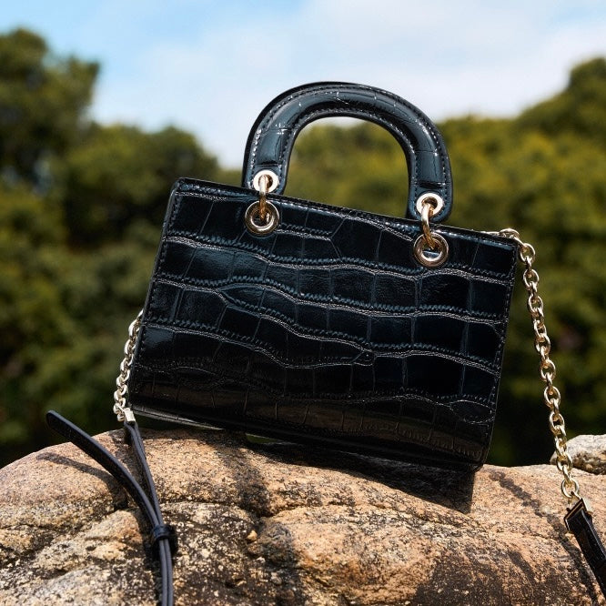 Elegante Damenhandtasche aus echtem Leder mit Henkel – Klassischer Stil mit Krokodilprägung
