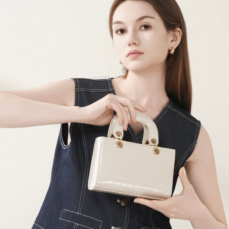 Elegante Damenhandtasche aus echtem Leder mit Henkel – Klassischer Stil mit Krokodilprägung