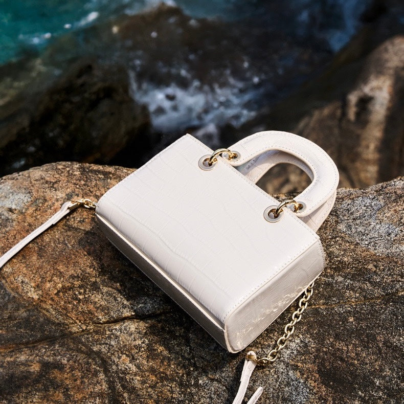 Elegante Damenhandtasche aus echtem Leder mit Henkel – Klassischer Stil mit Krokodilprägung