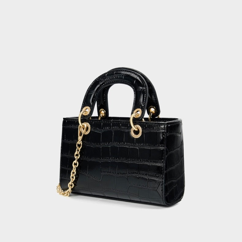 Elegante Damenhandtasche aus echtem Leder mit Henkel – Klassischer Stil mit Krokodilprägung