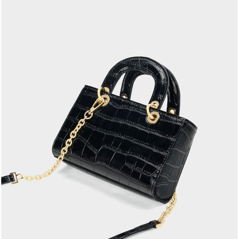 Elegante Damenhandtasche aus echtem Leder mit Henkel – Klassischer Stil mit Krokodilprägung