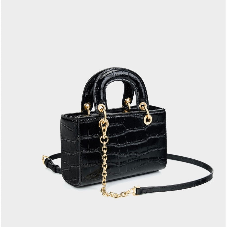 Elegante Damenhandtasche aus echtem Leder mit Henkel – Klassischer Stil mit Krokodilprägung