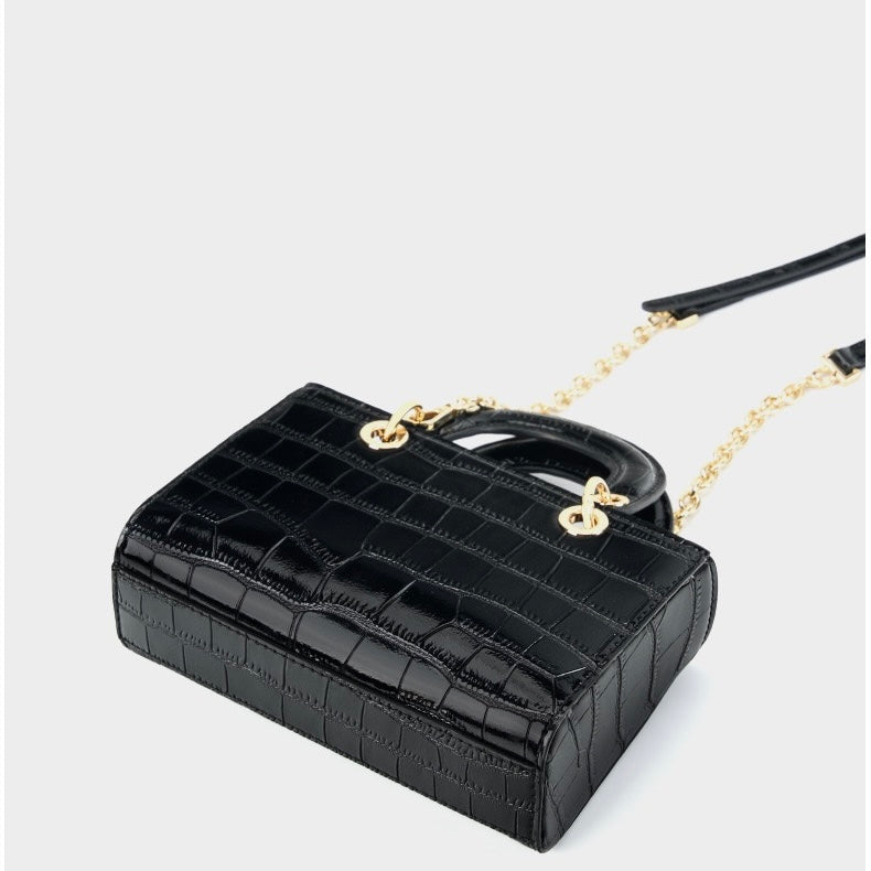 Elegante Damenhandtasche aus echtem Leder mit Henkel – Klassischer Stil mit Krokodilprägung
