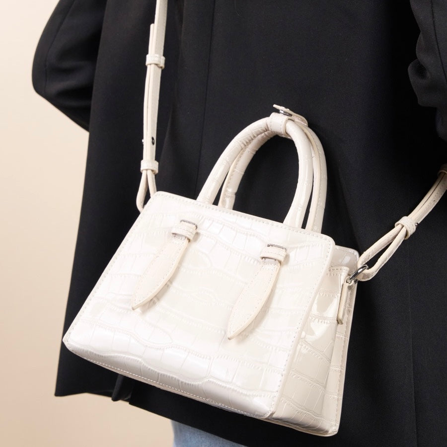Damen-Umhängetasche aus echtem Leder mit Henkel – quadratische Crossbody-Tasche mit französischer Alligator-Textur