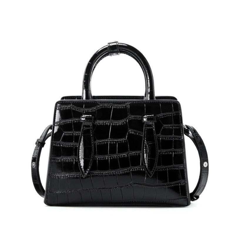Damen-Umhängetasche aus echtem Leder mit Henkel – quadratische Crossbody-Tasche mit französischer Alligator-Textur