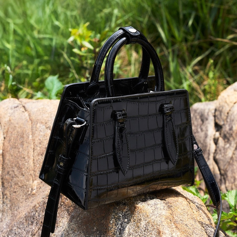 Damen-Umhängetasche aus echtem Leder mit Henkel – quadratische Crossbody-Tasche mit französischer Alligator-Textur