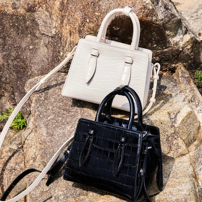 Damen-Umhängetasche aus echtem Leder mit Henkel – quadratische Crossbody-Tasche mit französischer Alligator-Textur