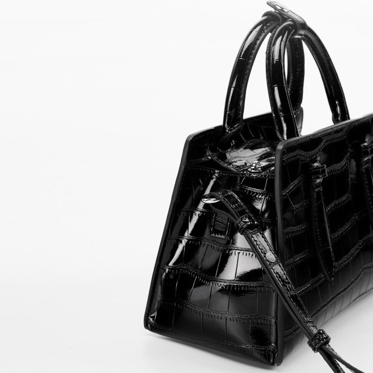 Damen-Umhängetasche aus echtem Leder mit Henkel – quadratische Crossbody-Tasche mit französischer Alligator-Textur