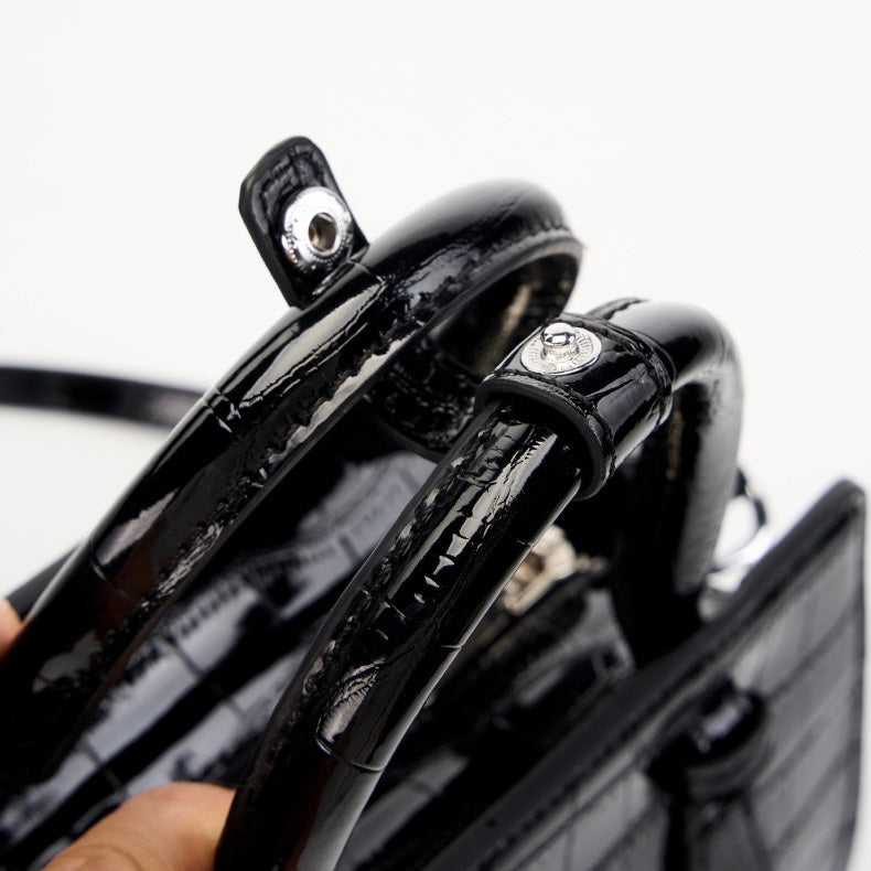 Damen-Umhängetasche aus echtem Leder mit Henkel – quadratische Crossbody-Tasche mit französischer Alligator-Textur