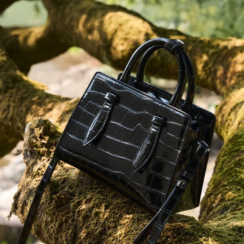 Damen-Umhängetasche aus echtem Leder mit Henkel – quadratische Crossbody-Tasche mit französischer Alligator-Textur