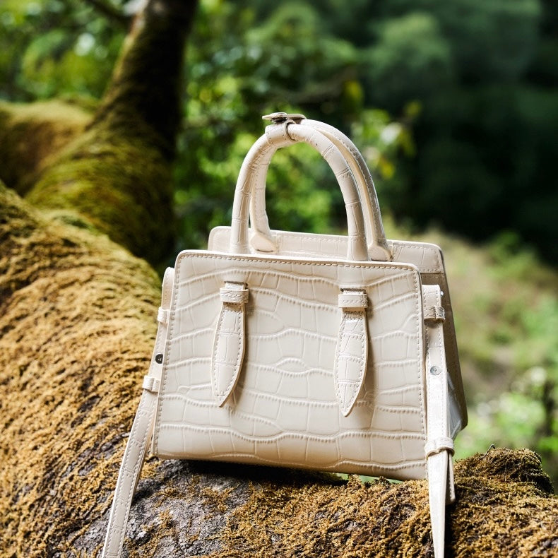 Damen-Umhängetasche aus echtem Leder mit Henkel – quadratische Crossbody-Tasche mit französischer Alligator-Textur