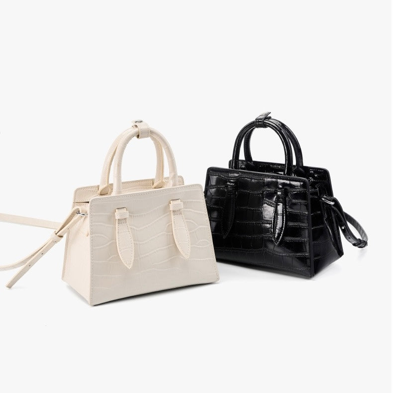 Damen-Umhängetasche aus echtem Leder mit Henkel – quadratische Crossbody-Tasche mit französischer Alligator-Textur