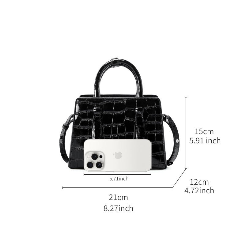 Damen-Umhängetasche aus echtem Leder mit Henkel – quadratische Crossbody-Tasche mit französischer Alligator-Textur