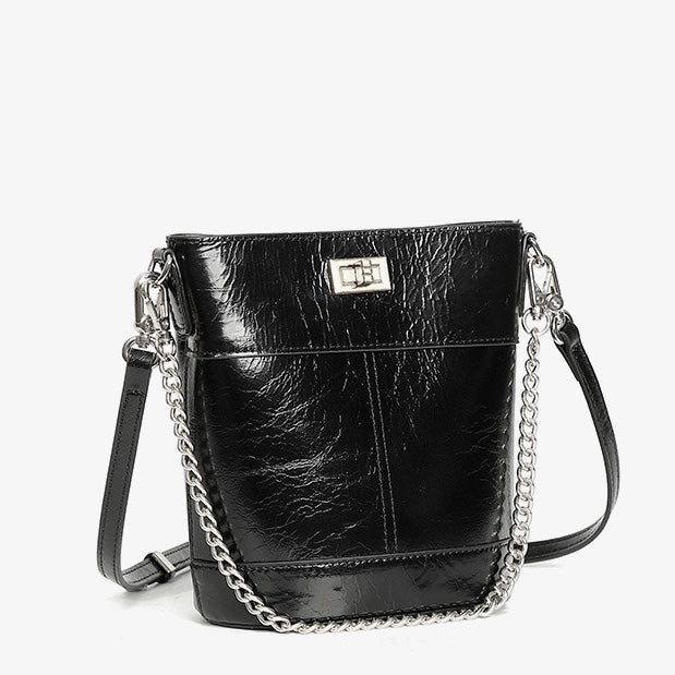 Luxuriöse Bucket Bag aus gewachstem Top-Grain-Leder für Damen