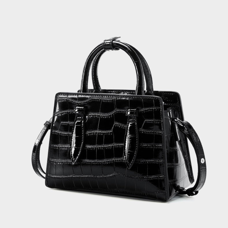 Damen-Umhängetasche aus echtem Leder mit Henkel – quadratische Crossbody-Tasche mit französischer Alligator-Textur