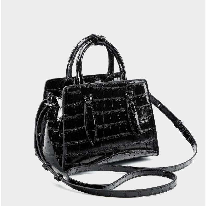 Damen-Umhängetasche aus echtem Leder mit Henkel – quadratische Crossbody-Tasche mit französischer Alligator-Textur