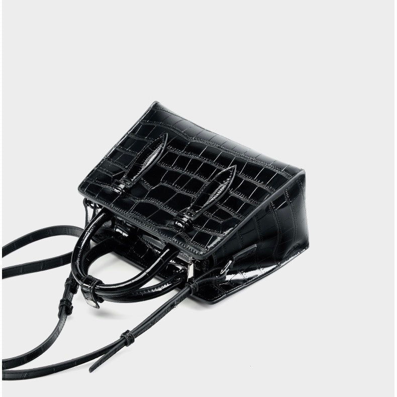 Damen-Umhängetasche aus echtem Leder mit Henkel – quadratische Crossbody-Tasche mit französischer Alligator-Textur