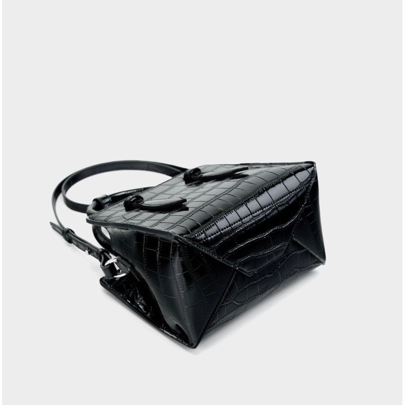 Damen-Umhängetasche aus echtem Leder mit Henkel – quadratische Crossbody-Tasche mit französischer Alligator-Textur