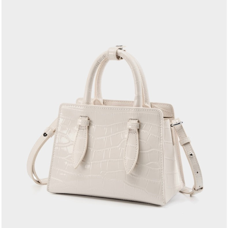 Damen-Umhängetasche aus echtem Leder mit Henkel – quadratische Crossbody-Tasche mit französischer Alligator-Textur