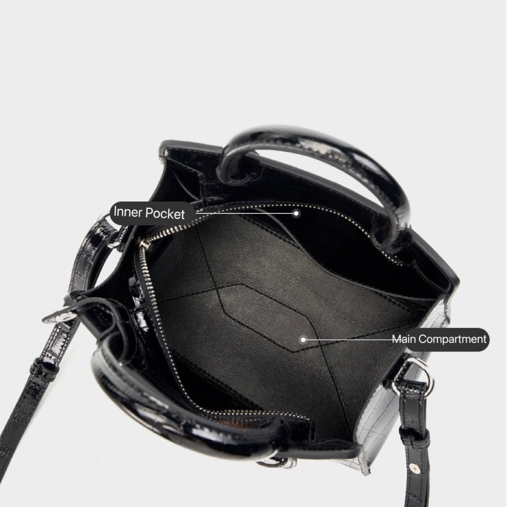 Damen-Umhängetasche aus echtem Leder mit Henkel – quadratische Crossbody-Tasche mit französischer Alligator-Textur
